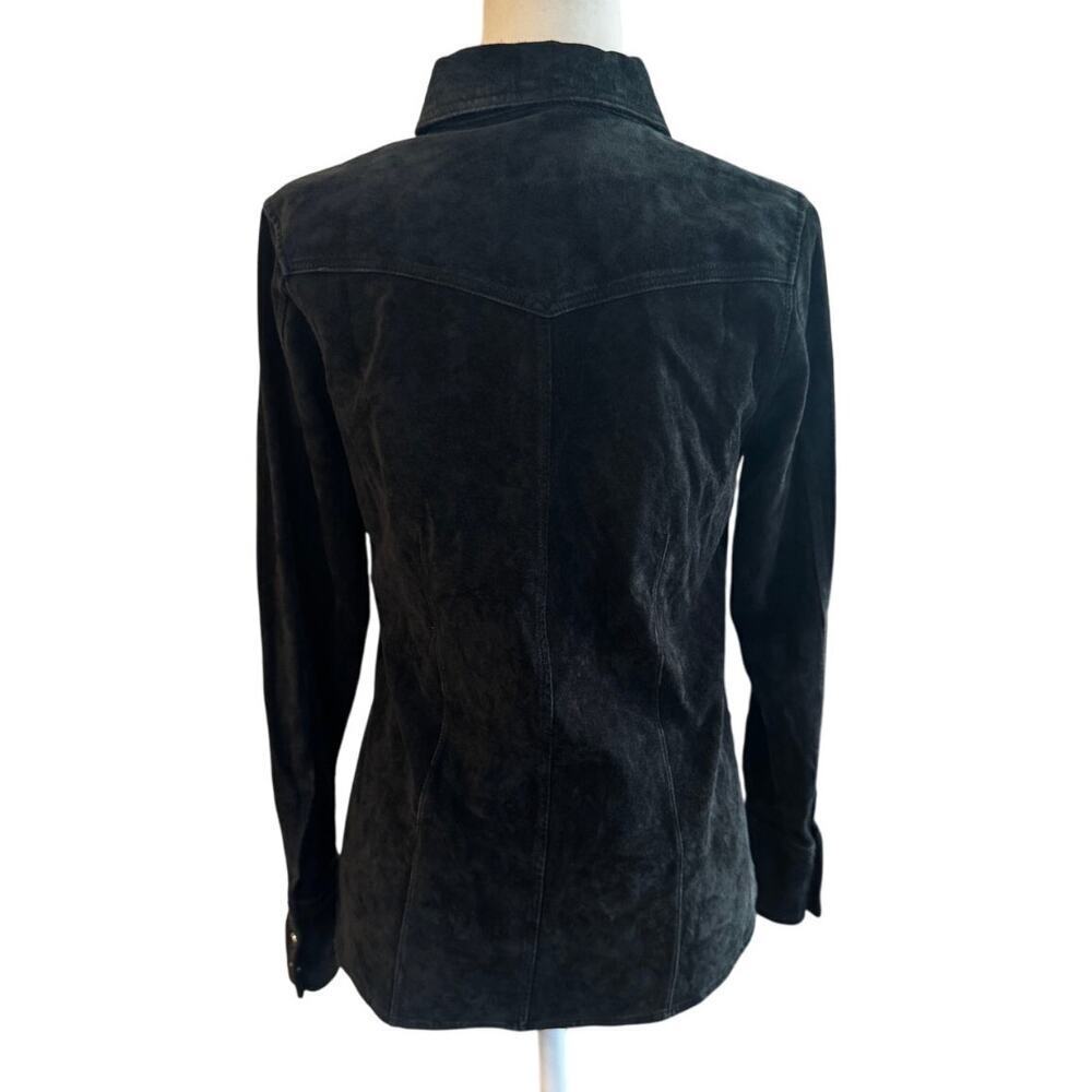 Eddie Bauer Seattle Suede Black Button-Up Shirt XS 100% Leather Washable - Picture 3 of 8